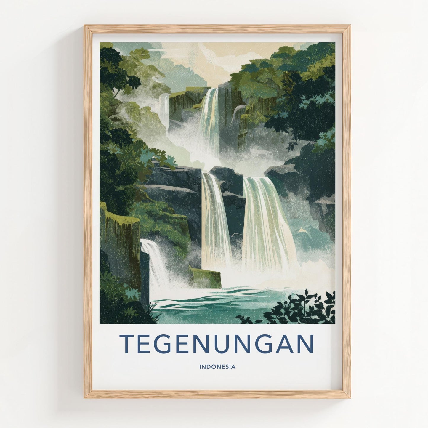 Tegenungan Poster - Indonesia Travel Art - Tropical Tiered Waterfalls Wall Decor