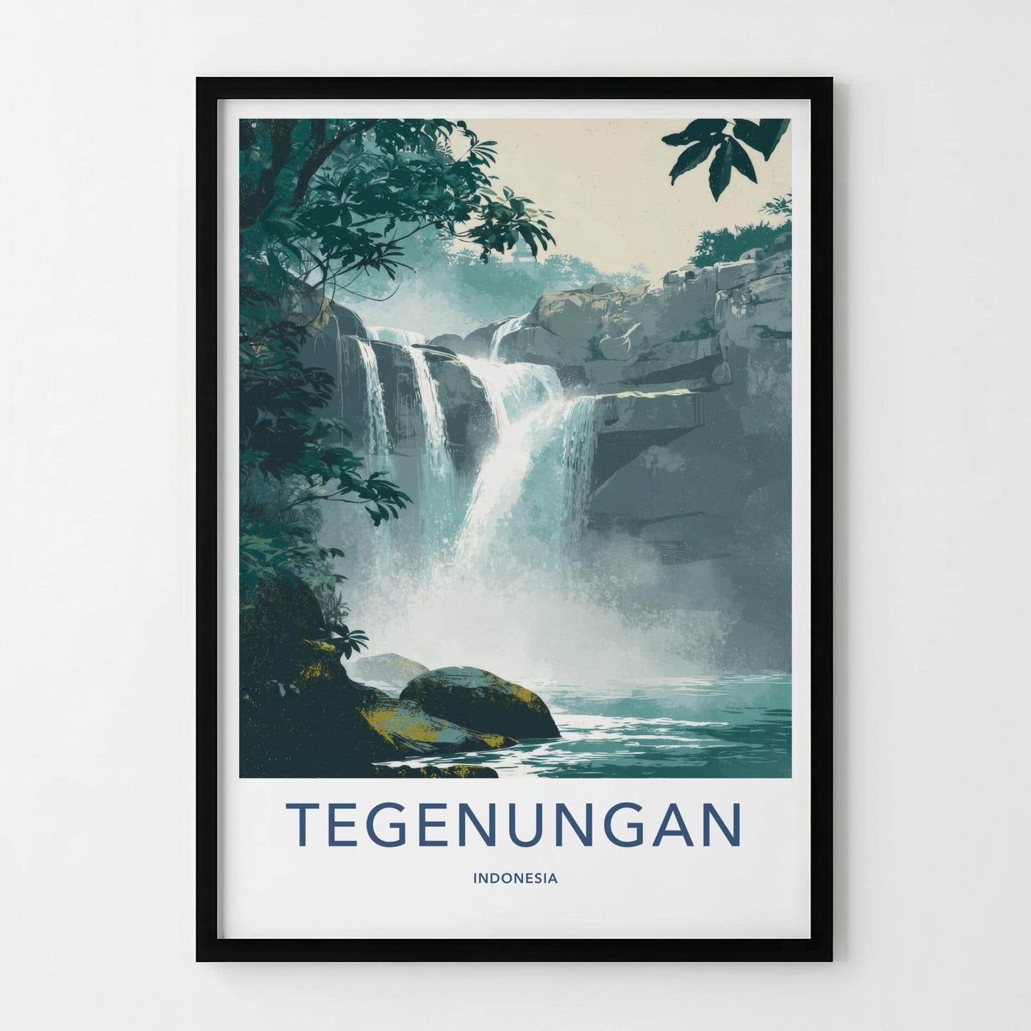 Tegenungan Poster - Indonesia Wall Art - Cascading Waterfalls Rocks Gift