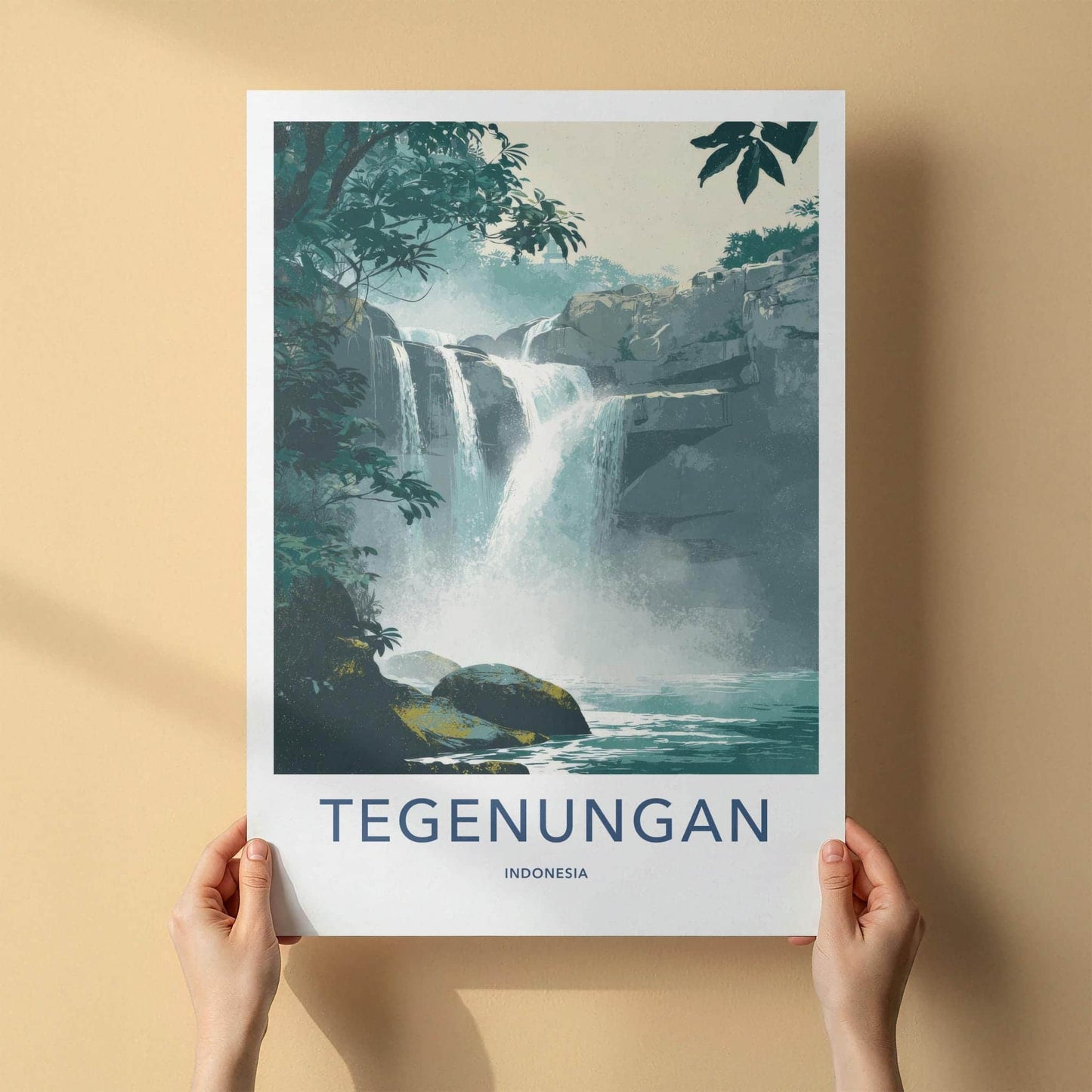 Tegenungan Poster - Indonesia Wall Art - Cascading Waterfalls Rocks Gift