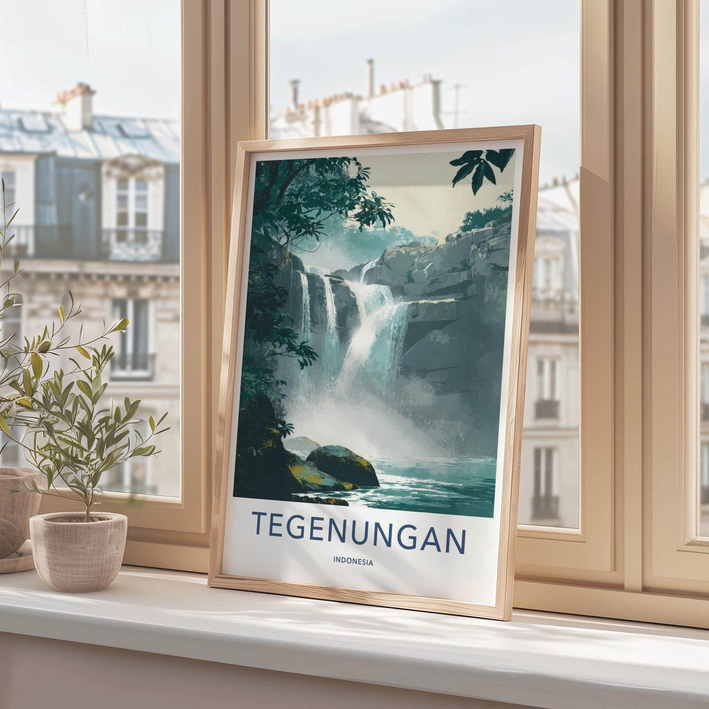 Tegenungan Poster - Indonesia Wall Art - Cascading Waterfalls Rocks Gift