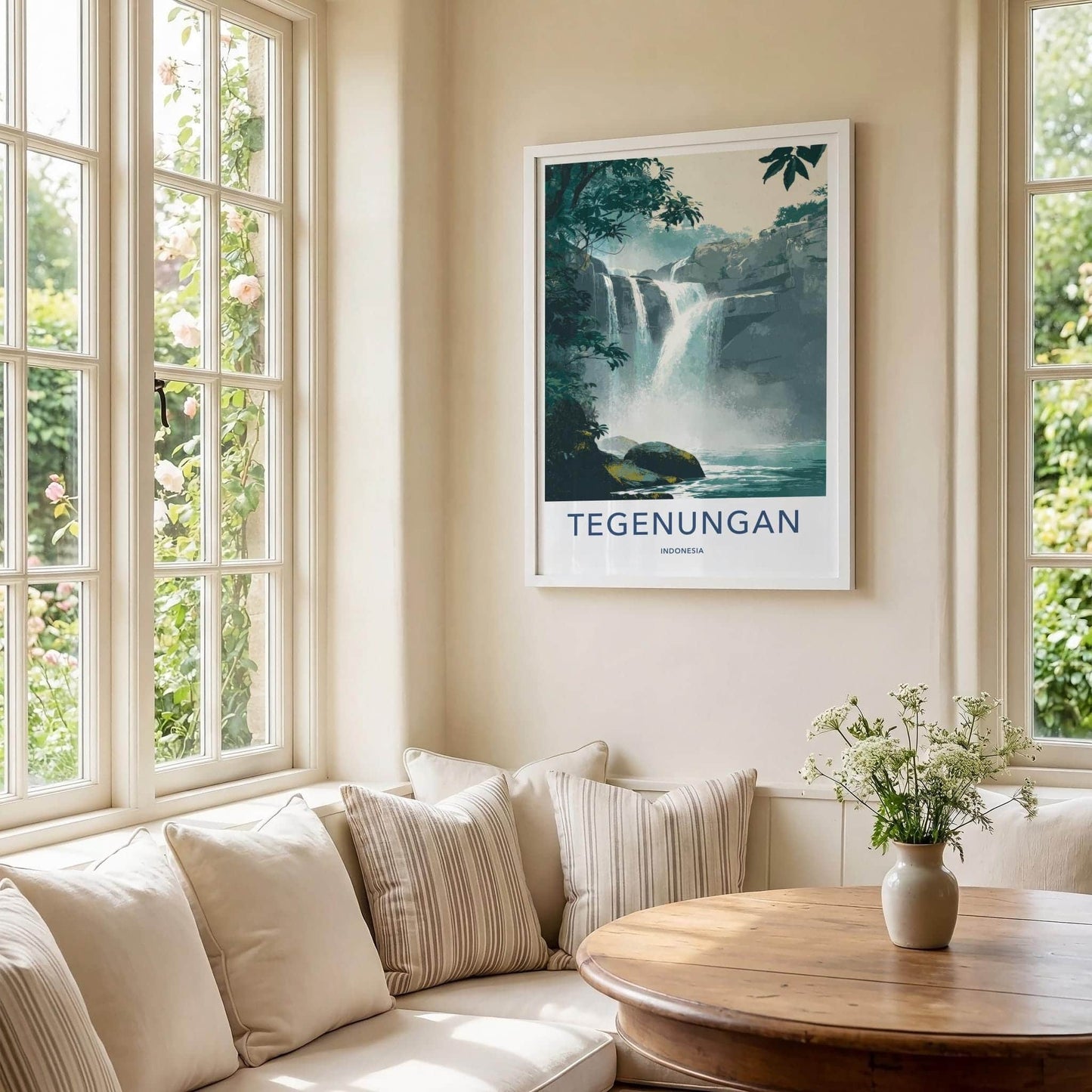 Tegenungan Poster - Indonesia Wall Art - Cascading Waterfalls Rocks Gift