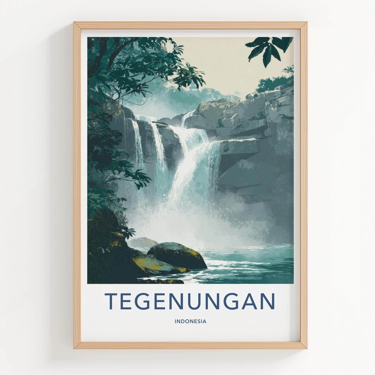 Tegenungan Poster - Indonesia Wall Art - Cascading Waterfalls Rocks Gift