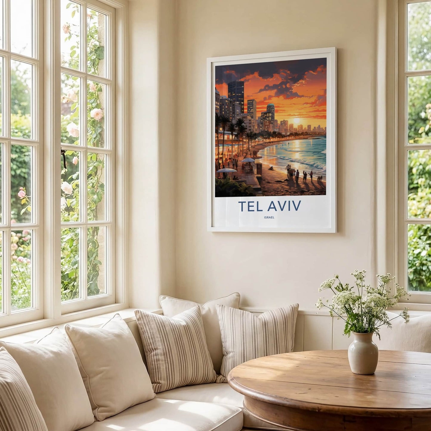 Tel Aviv Poster - Israel Art Print - Sunset Beach Skyline Home Decor