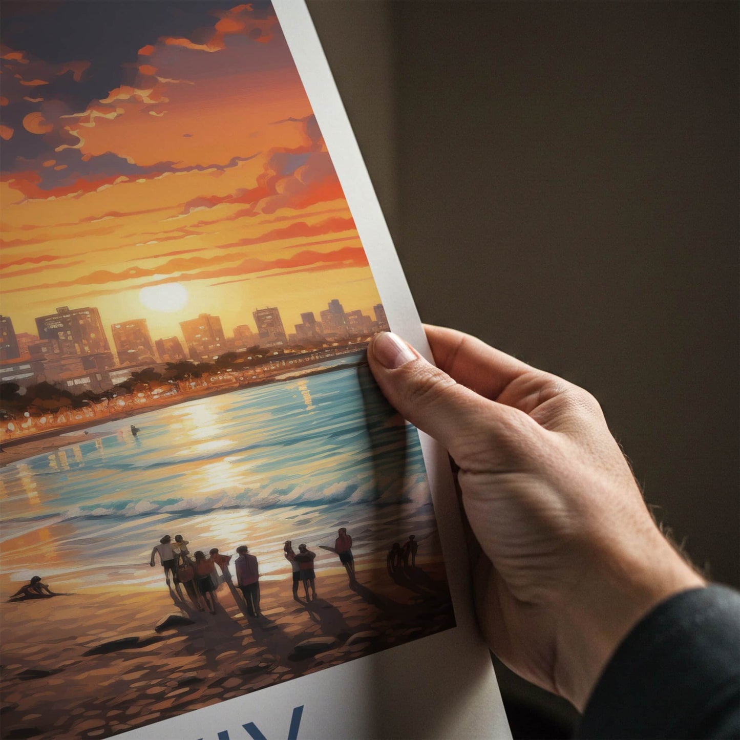Tel Aviv Poster - Israel Art Print - Sunset Beach Skyline Home Decor