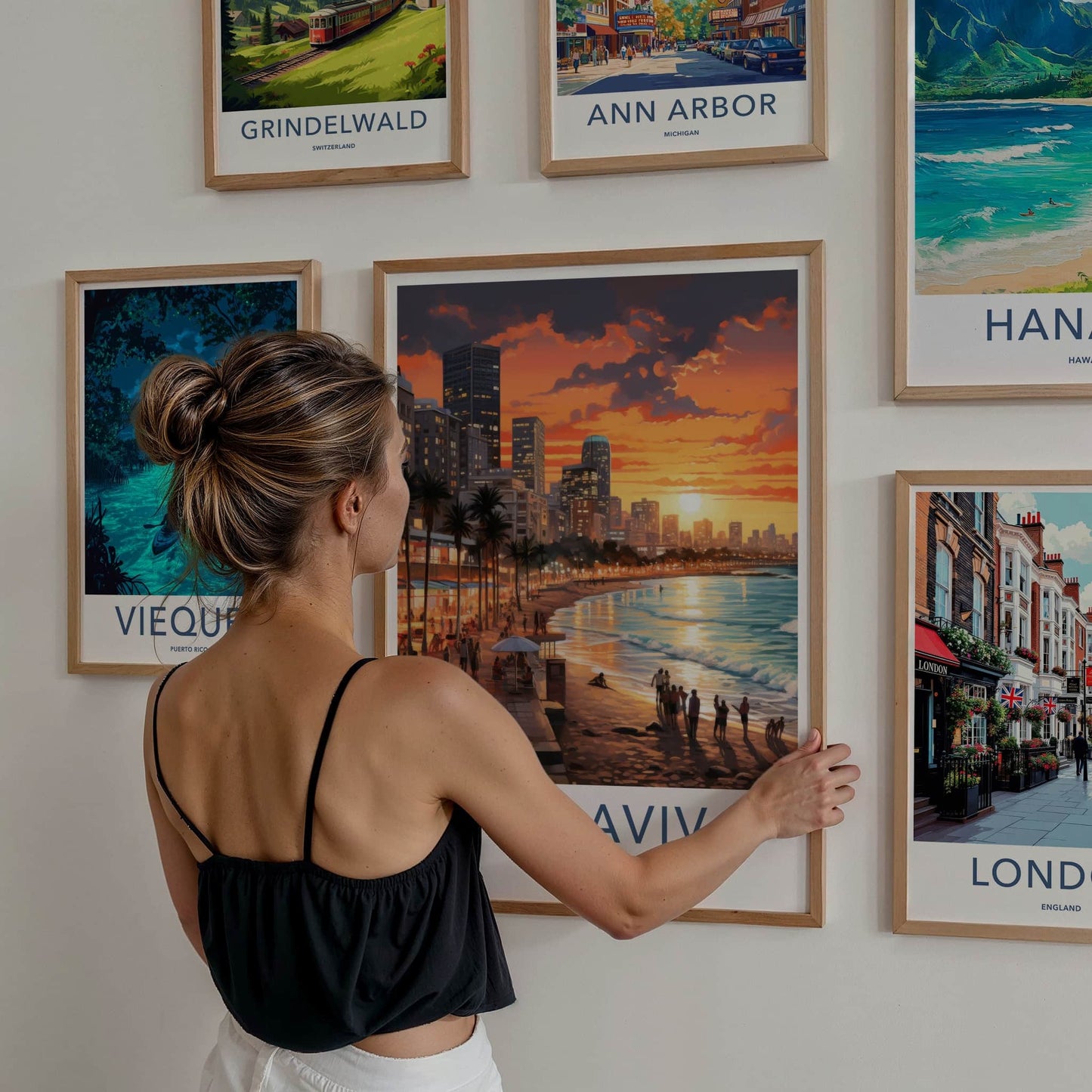 Tel Aviv Poster - Israel Art Print - Sunset Beach Skyline Home Decor