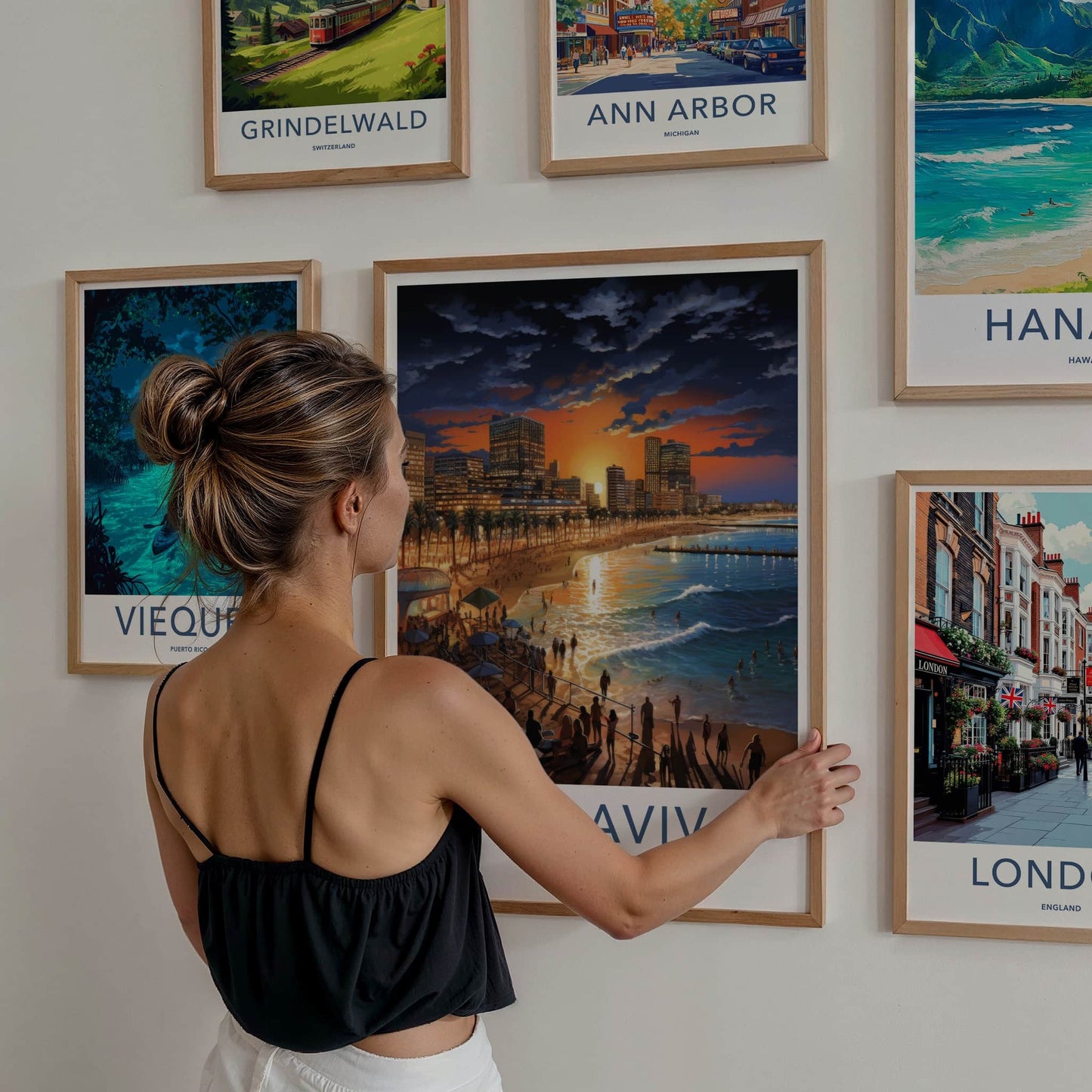 Tel Aviv Poster - Israel Travel Art - Beach Sunset Skyline Home Decor