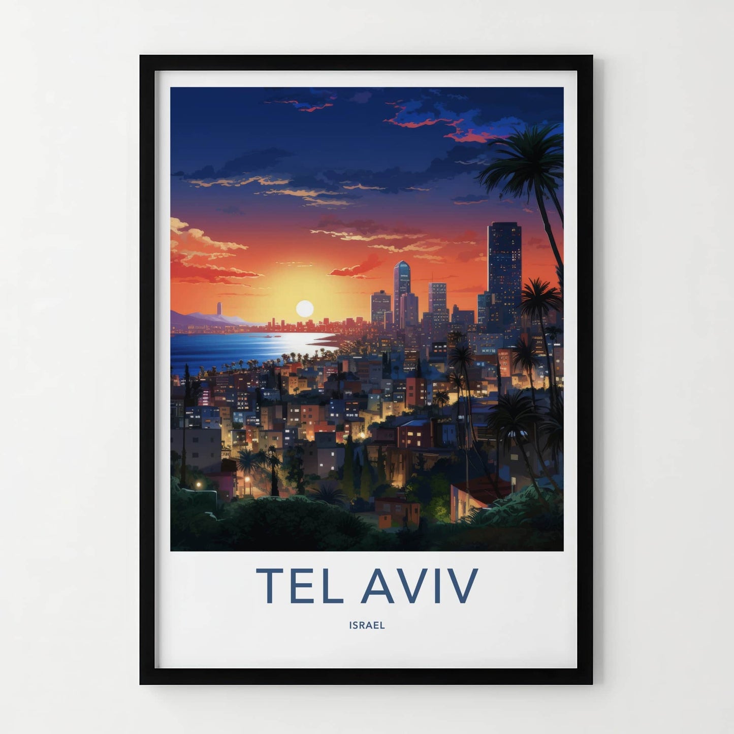 Tel Aviv Poster - Israel Travel Art - Vibrant City Evening Home Decor