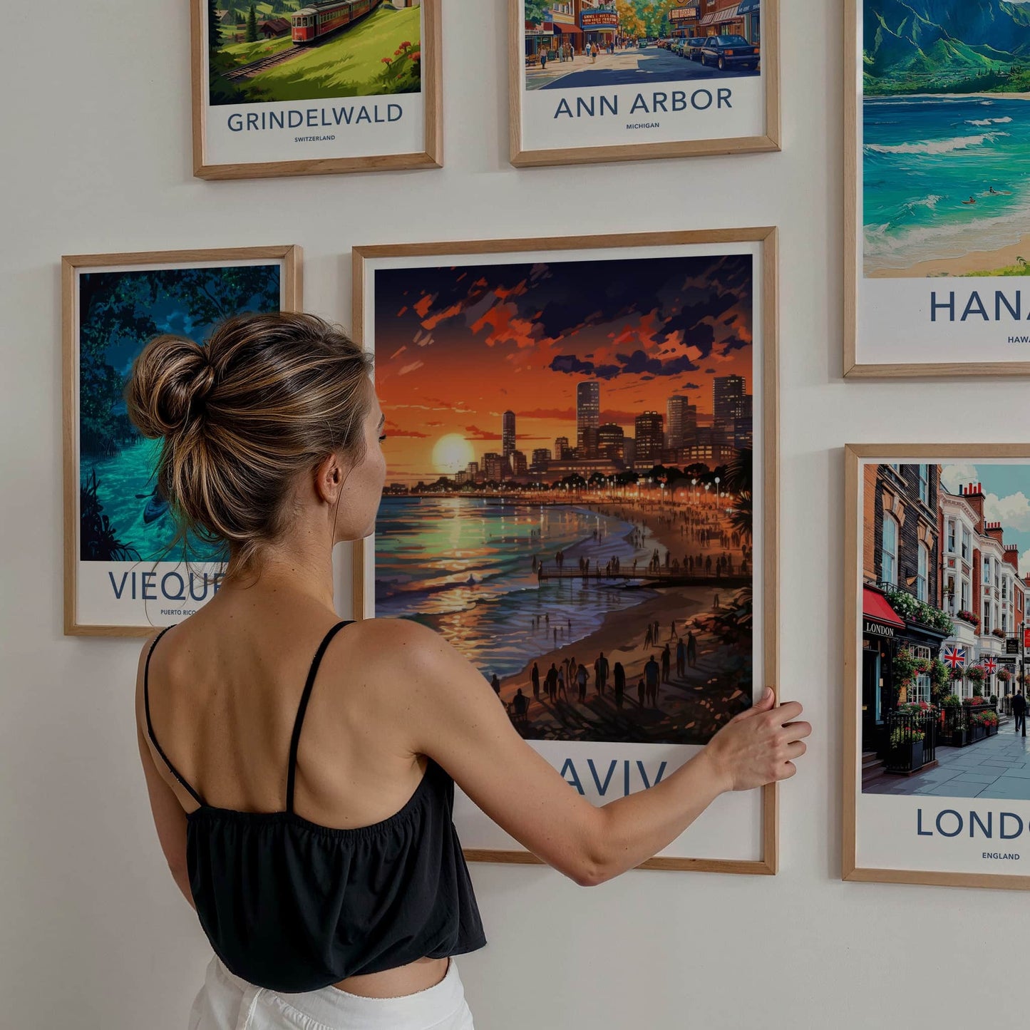Tel Aviv Poster - Israel Travel Art - Vibrant City Sunset Home Decor