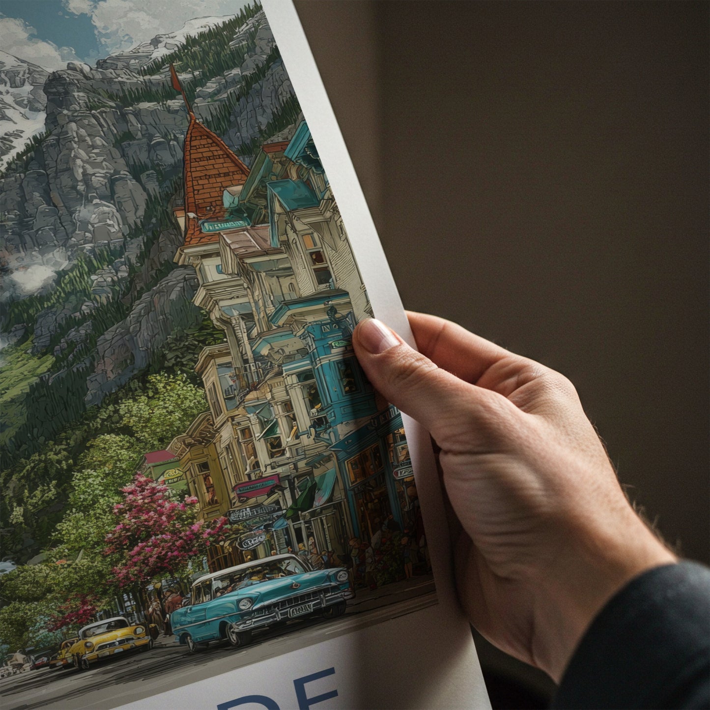 Telluride Poster - Colorado Travel Print - Mountain Waterfall Town Home Art