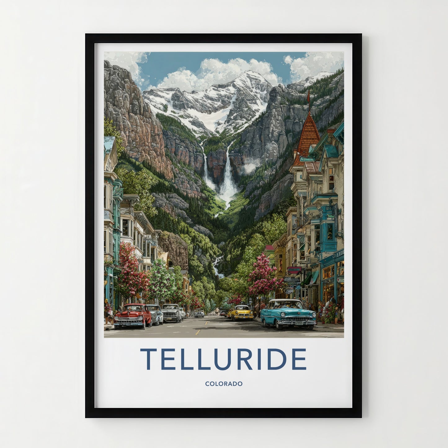 Telluride Poster - Colorado Travel Print - Mountain Waterfall Town Home Art