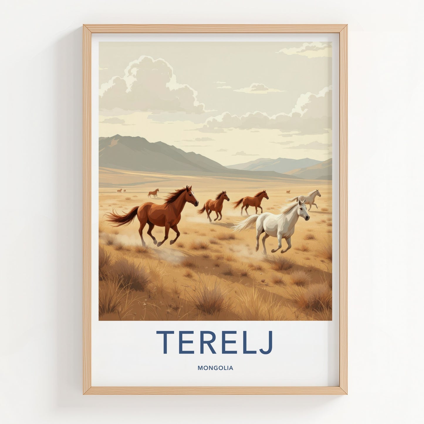 Terelj Poster - Mongolia Travel Art - Wild Horses Galloping Home Decor
