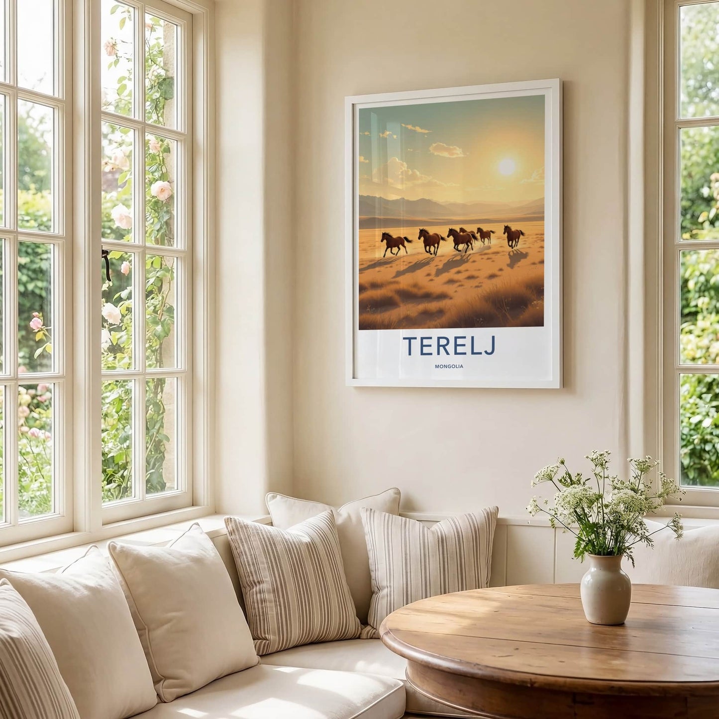 Terelj Poster - Mongolia Travel Art - Wild Horses Running Home Decor