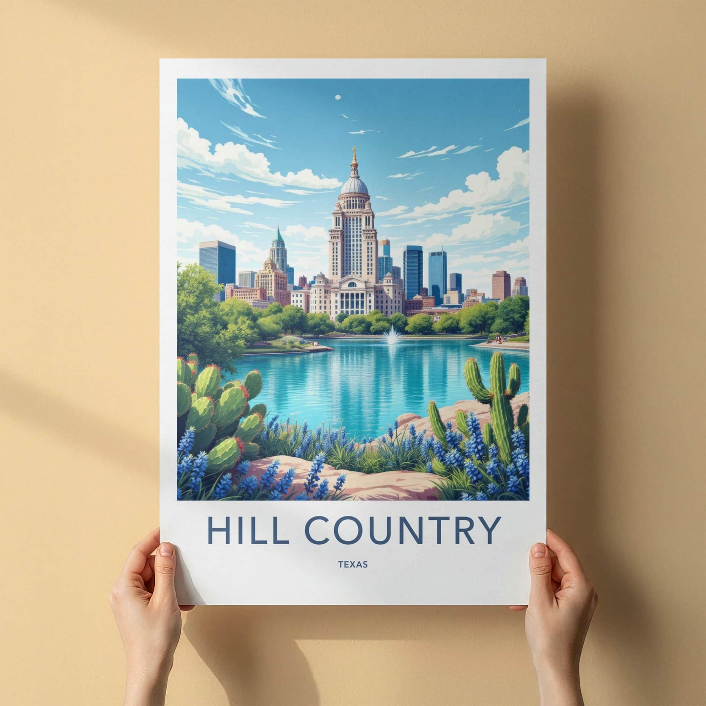 Texas Hill Country Poster - Texas Travel Print - State Capitol Lake Home Decor