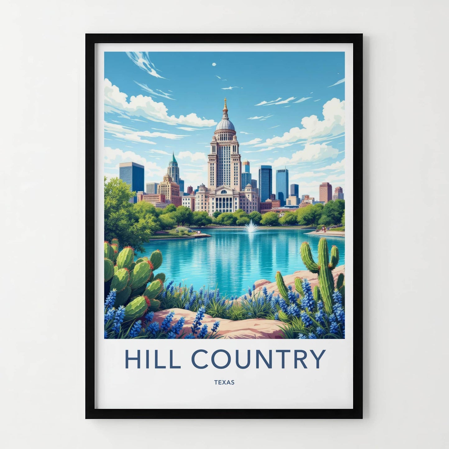 Texas Hill Country Poster - Texas Travel Print - State Capitol Lake Home Decor