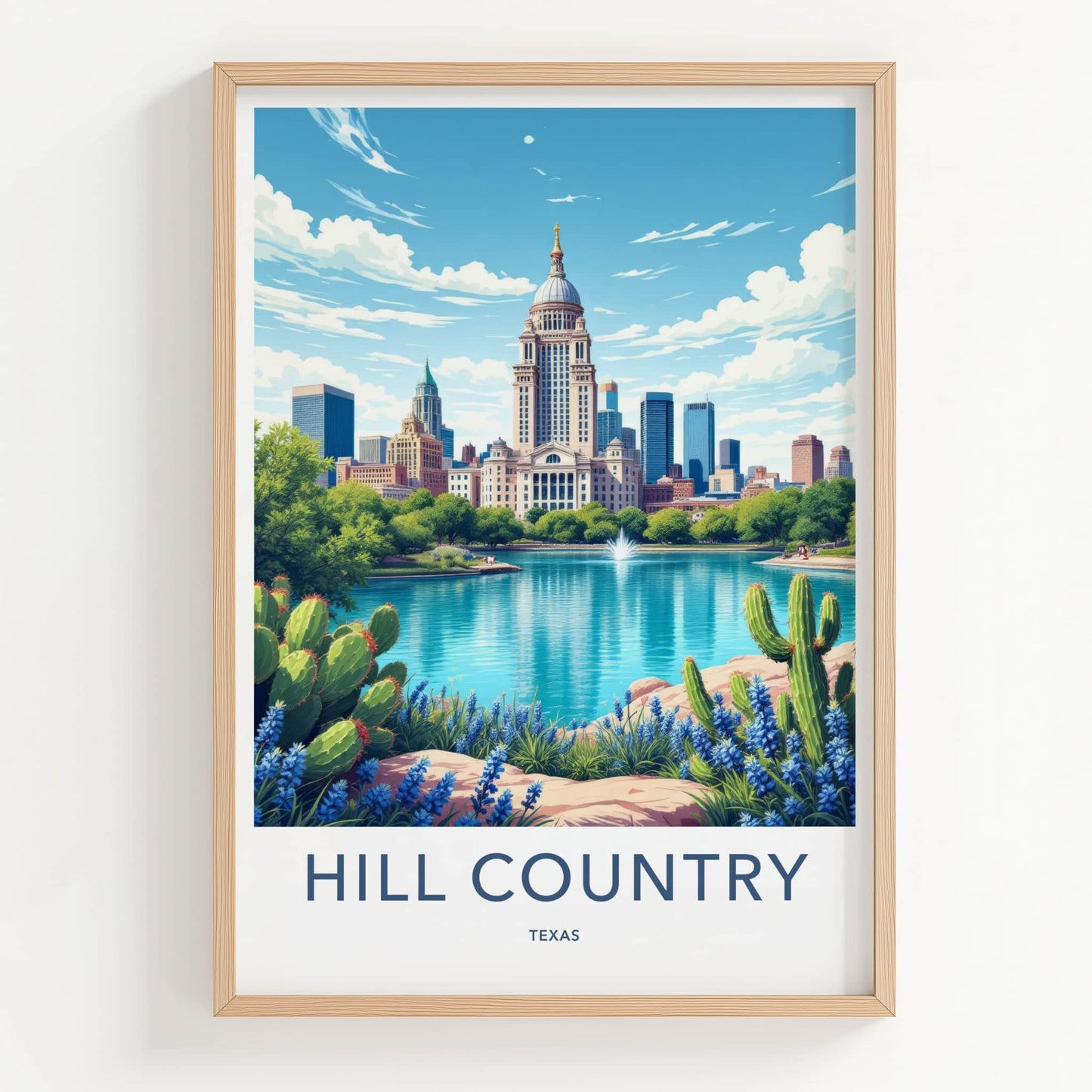 Texas Hill Country Poster - Texas Travel Print - State Capitol Lake Home Decor