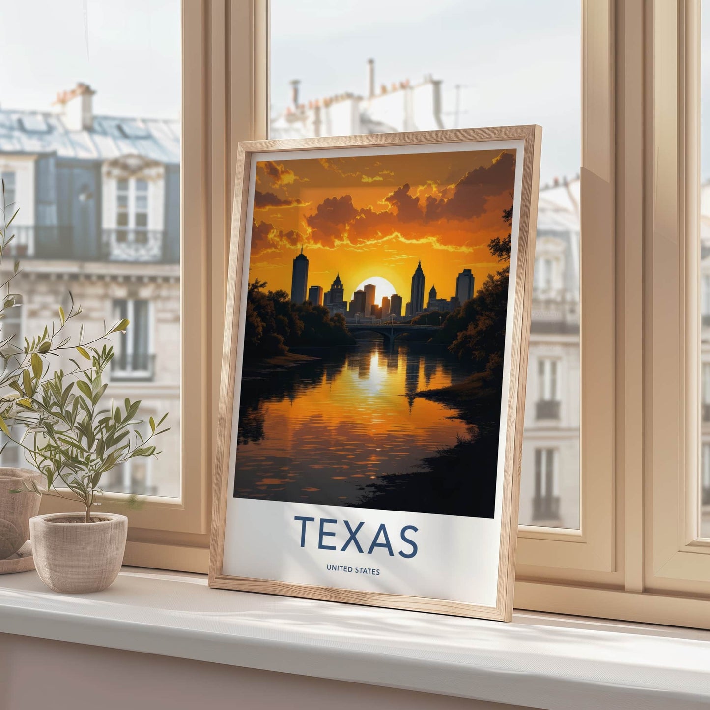 Texas Poster - Texas Art Print - Orange Sunset Reflection Home Decor