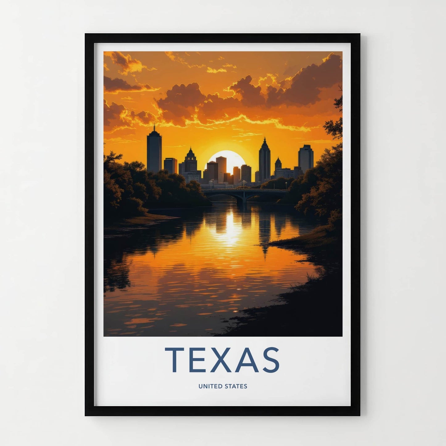 Texas Poster - Texas Art Print - Orange Sunset Reflection Home Decor
