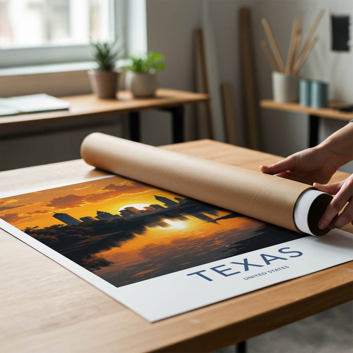 Texas Poster - Texas Art Print - Orange Sunset Reflection Home Decor
