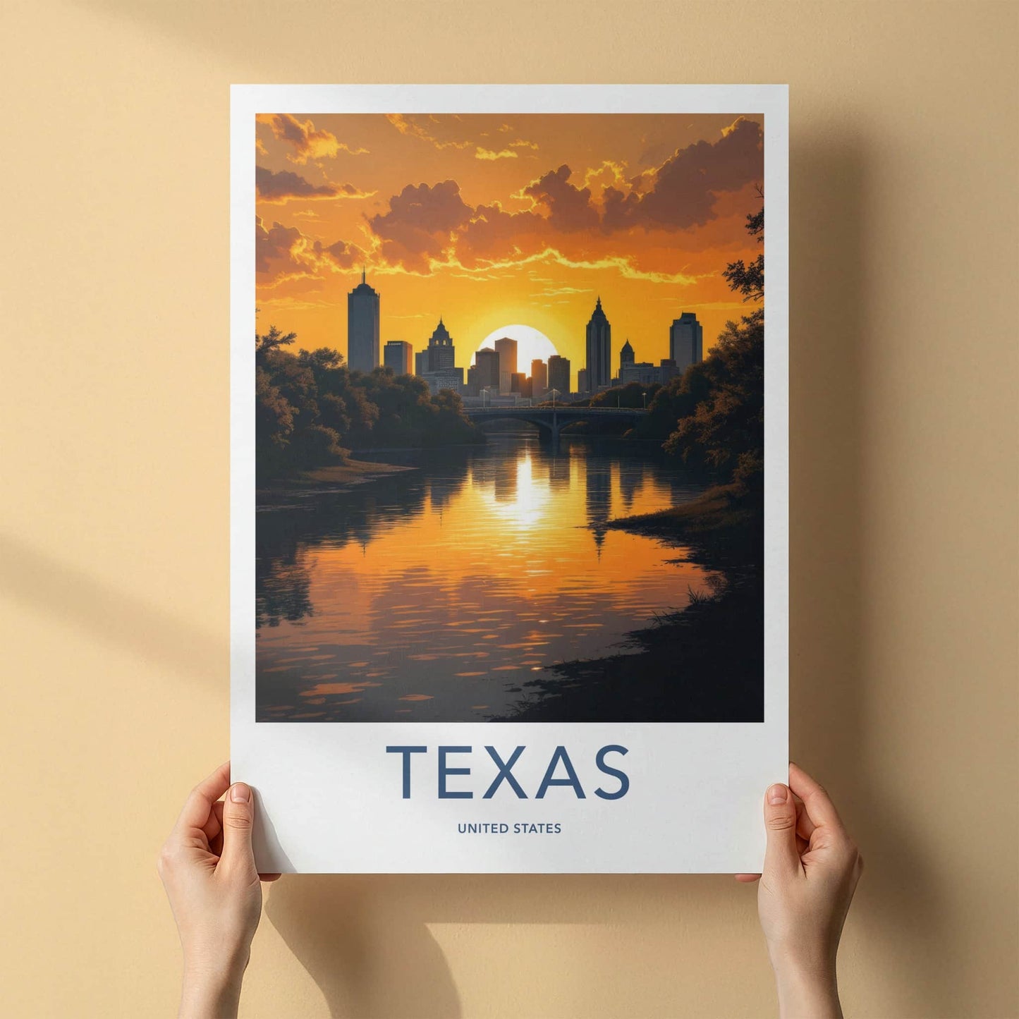 Texas Poster - Texas Art Print - Orange Sunset Reflection Home Decor