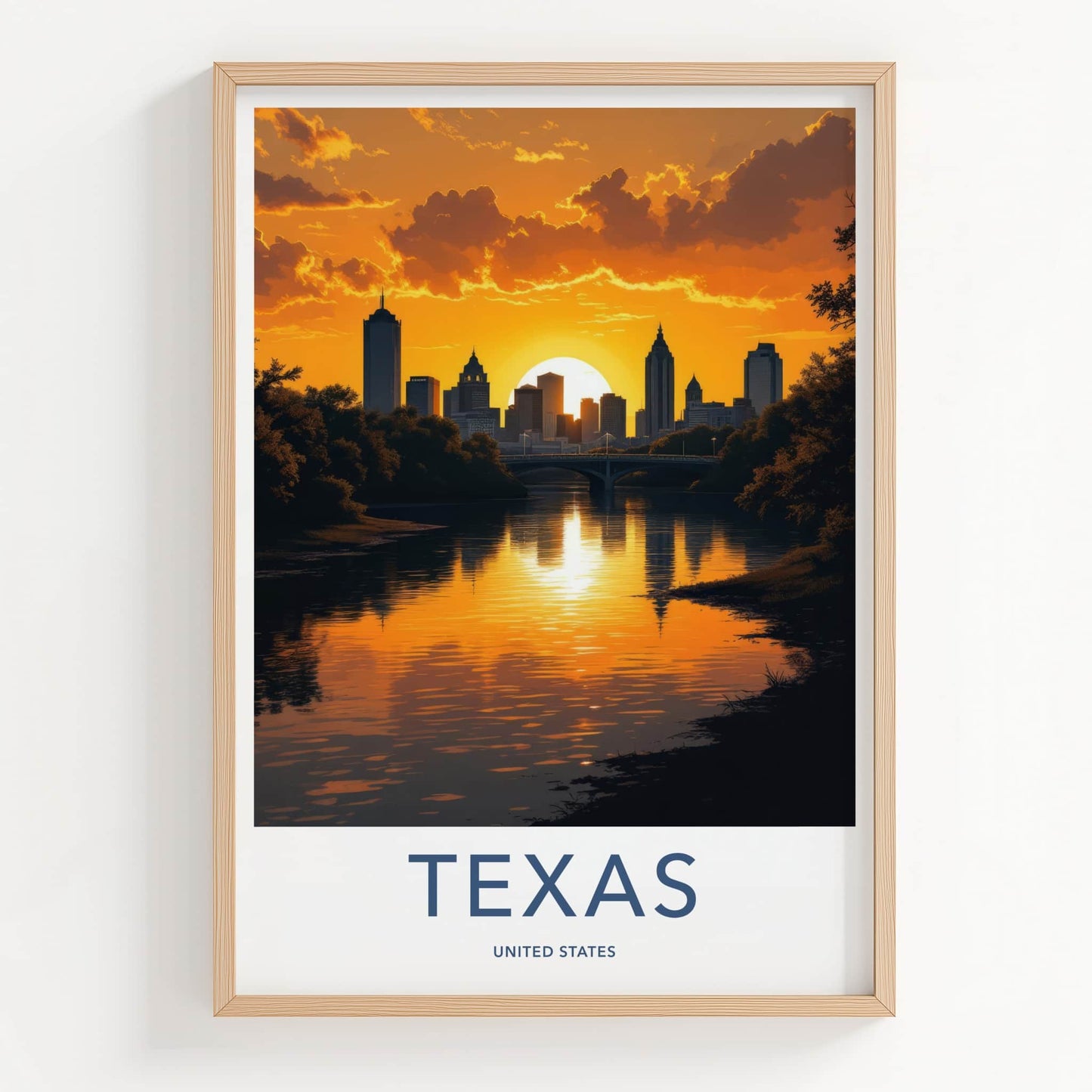 Texas Poster - Texas Art Print - Orange Sunset Reflection Home Decor