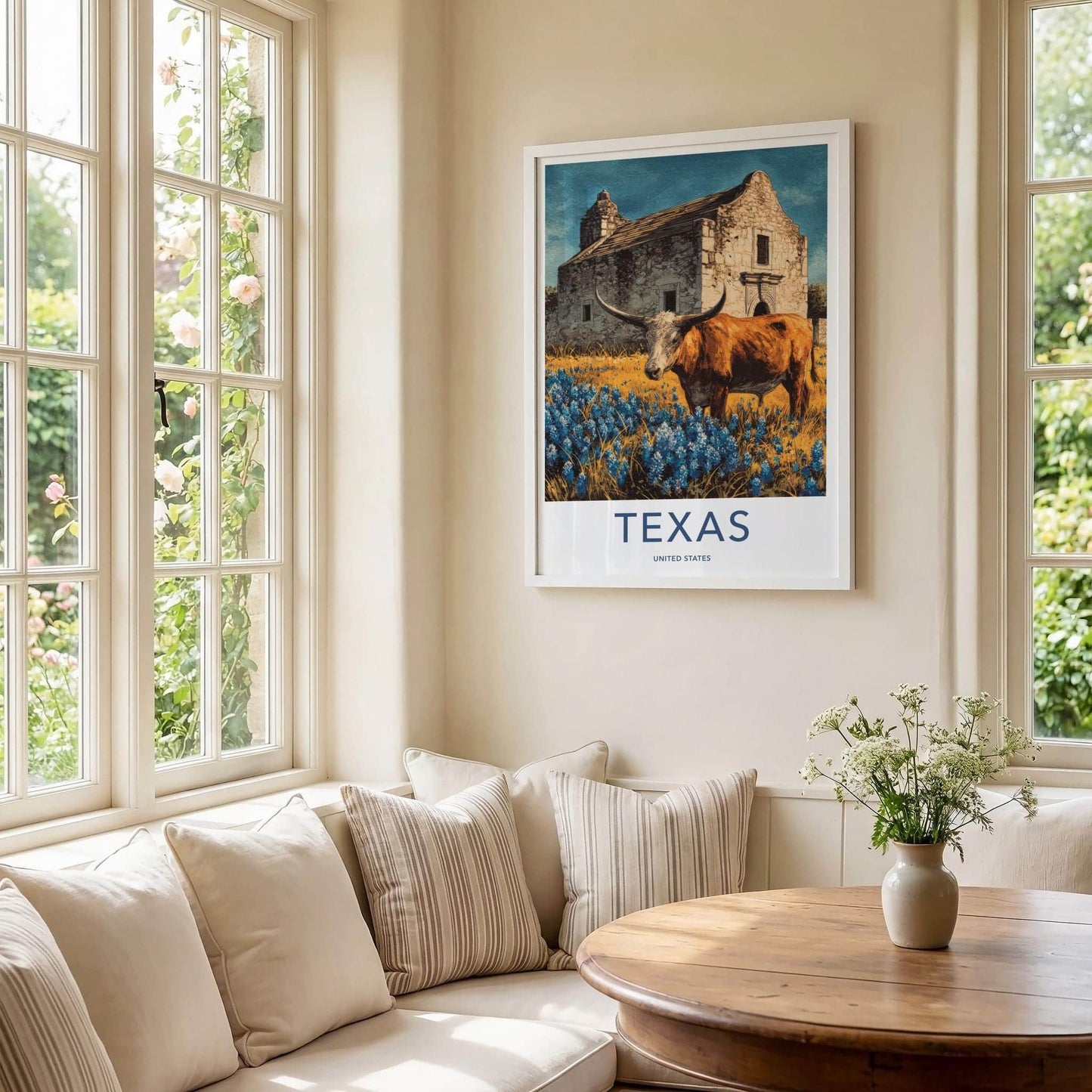 Texas Poster - Texas Travel Art - Alamo Longhorn Bluebonnets Home Decor