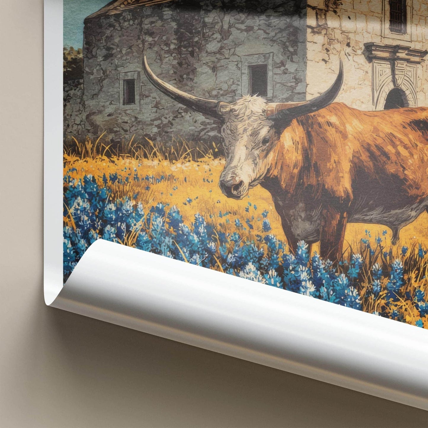 Texas Poster - Texas Travel Art - Alamo Longhorn Bluebonnets Home Decor