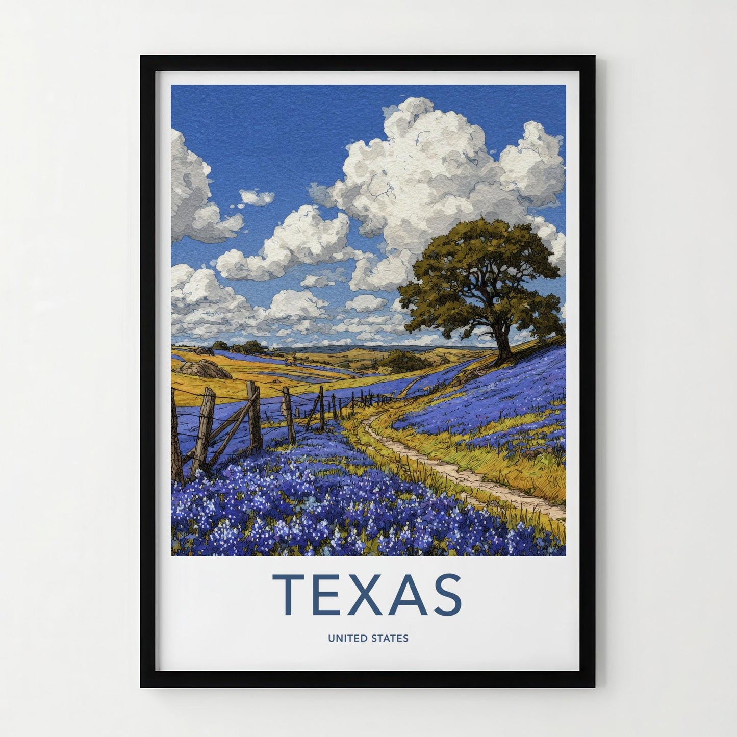 Texas Poster - Texas Travel Art - Bluebonnet Field Path Home Decor
