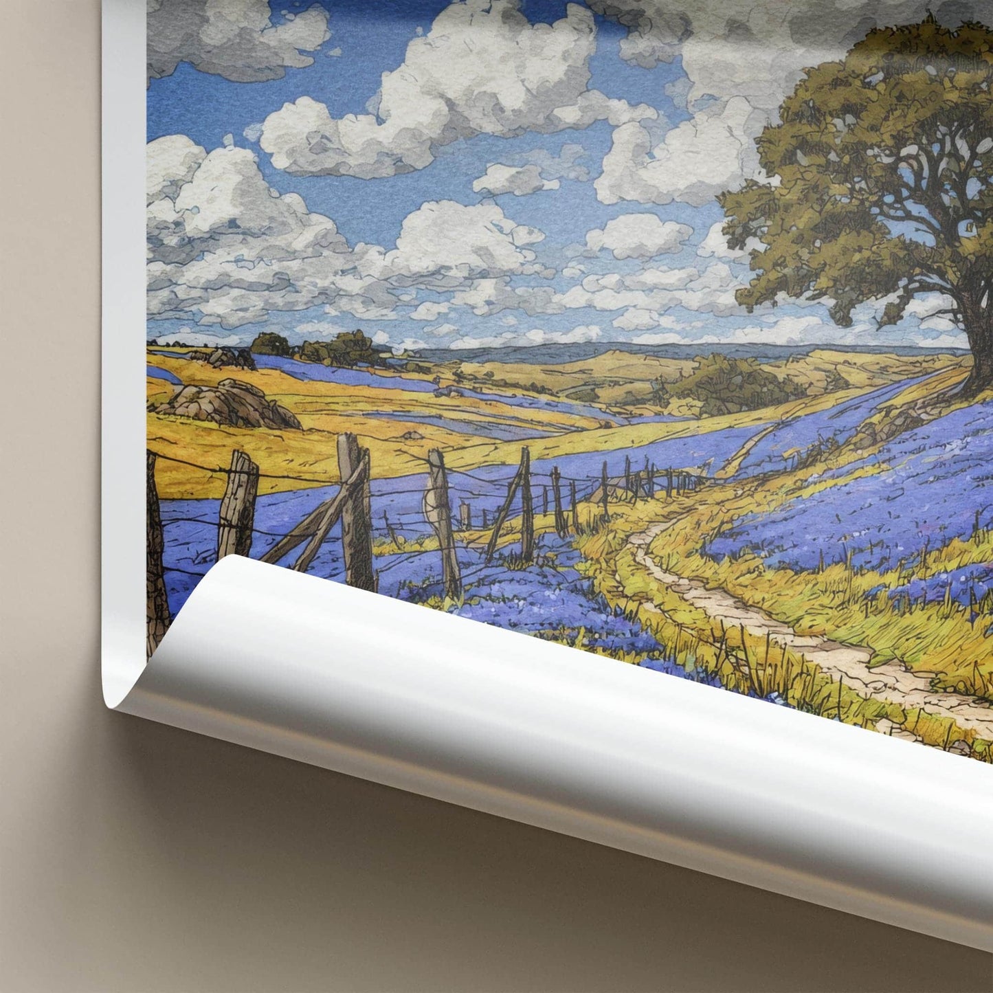 Texas Poster - Texas Travel Art - Bluebonnet Field Path Home Decor