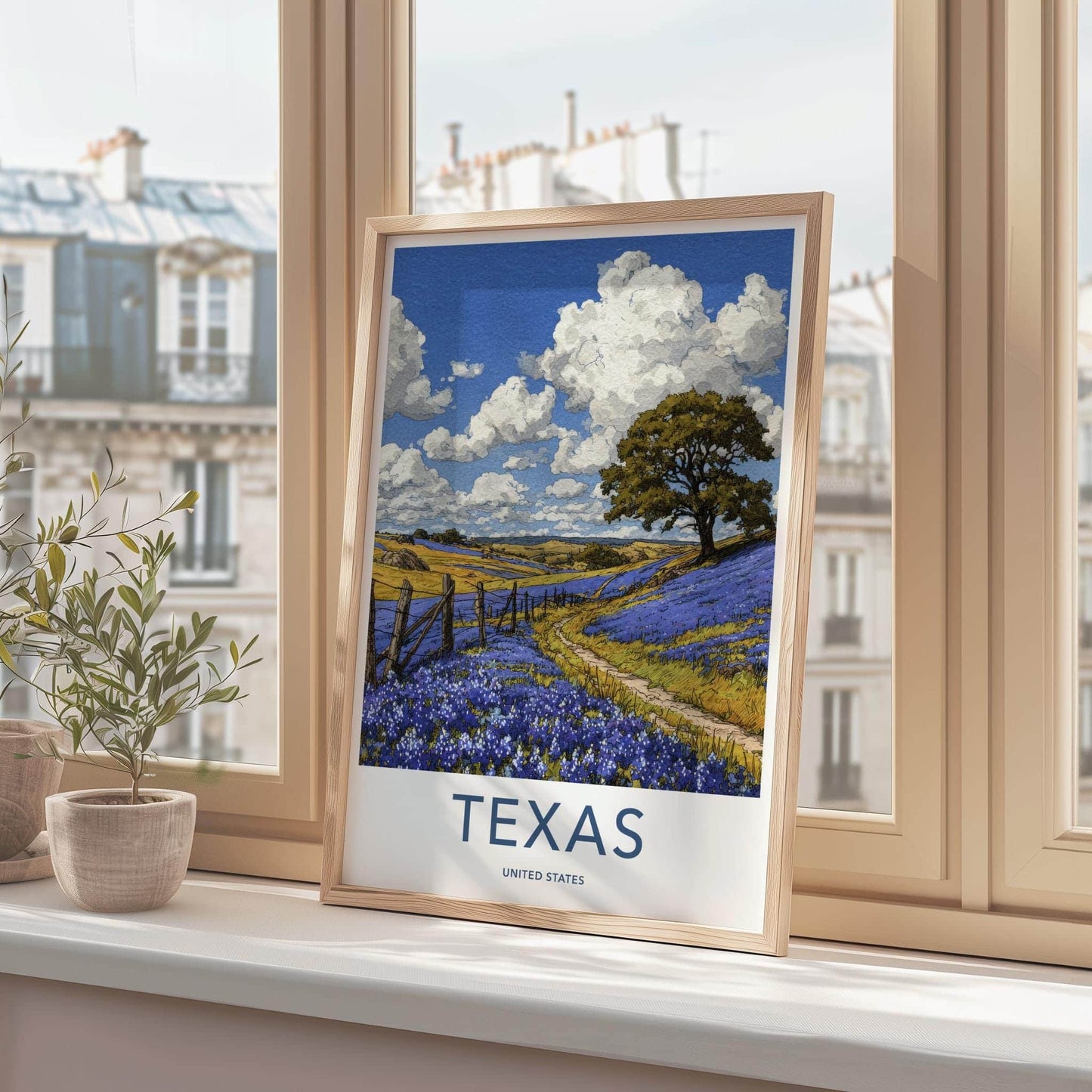 Texas Poster - Texas Travel Art - Bluebonnet Field Path Home Decor