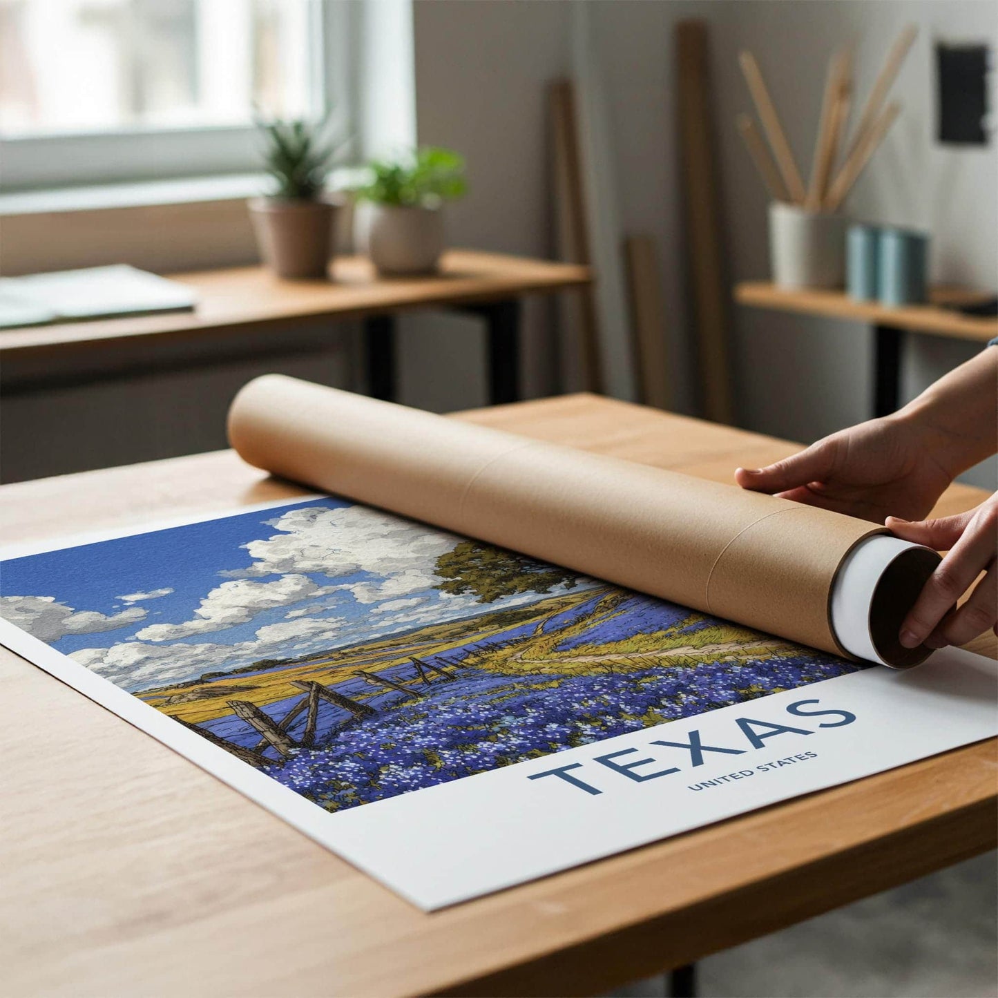 Texas Poster - Texas Travel Art - Bluebonnet Field Path Home Decor