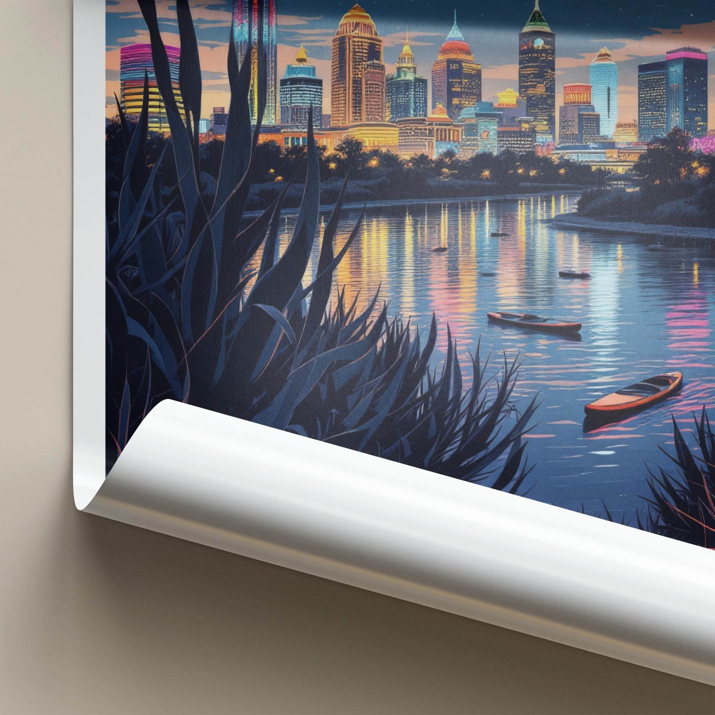 TEXAS Poster - Texas Travel Art - Vibrant City Lights Home Decor