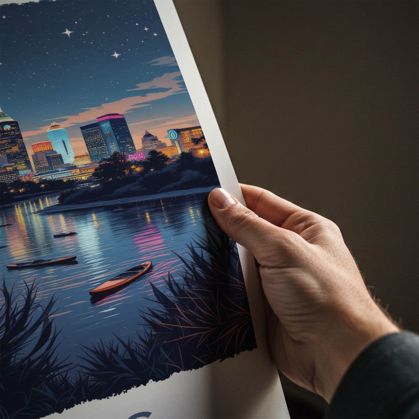TEXAS Poster - Texas Travel Art - Vibrant City Lights Home Decor