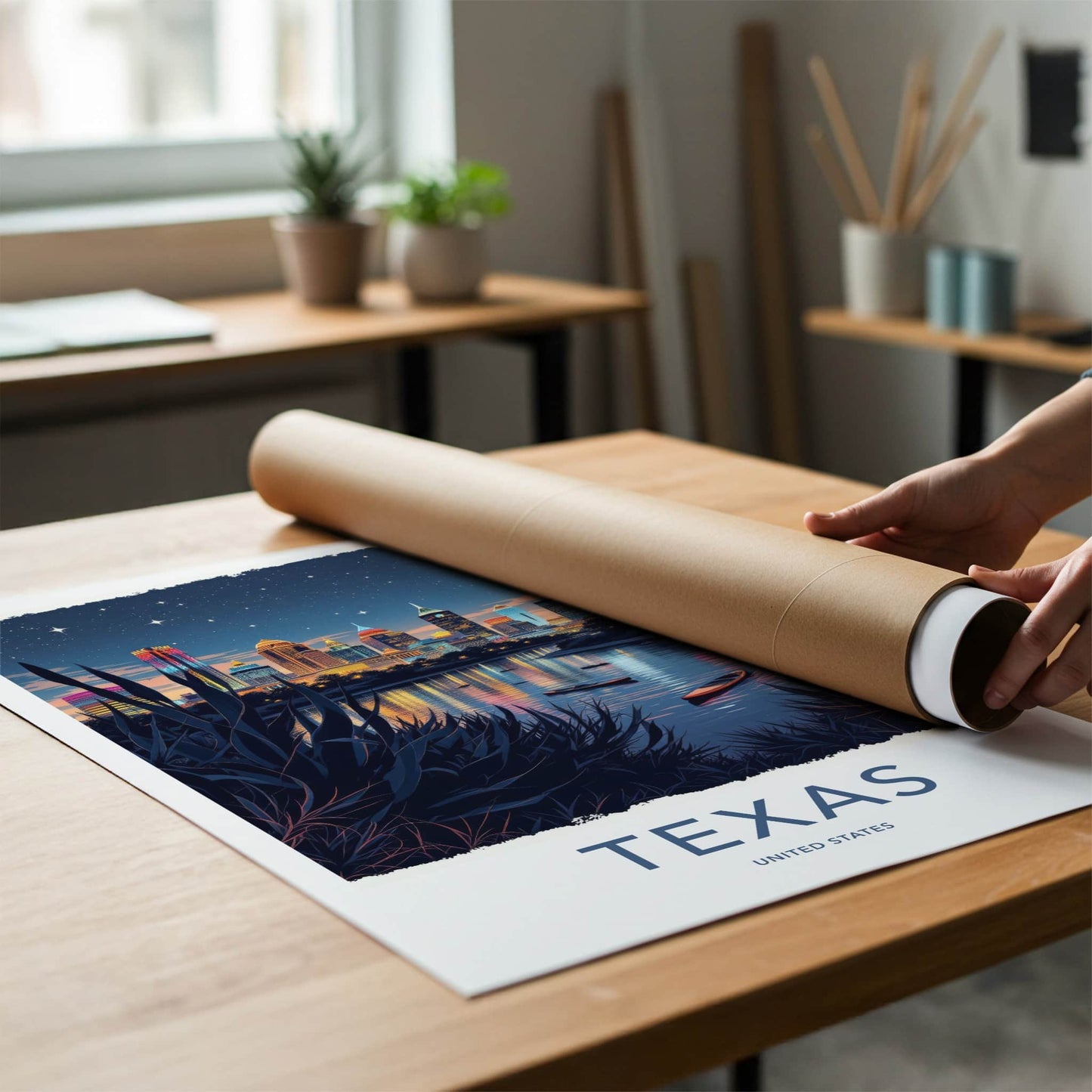 TEXAS Poster - Texas Travel Art - Vibrant City Lights Home Decor
