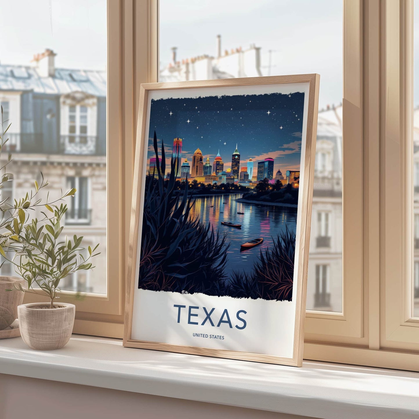TEXAS Poster - Texas Travel Art - Vibrant City Lights Home Decor