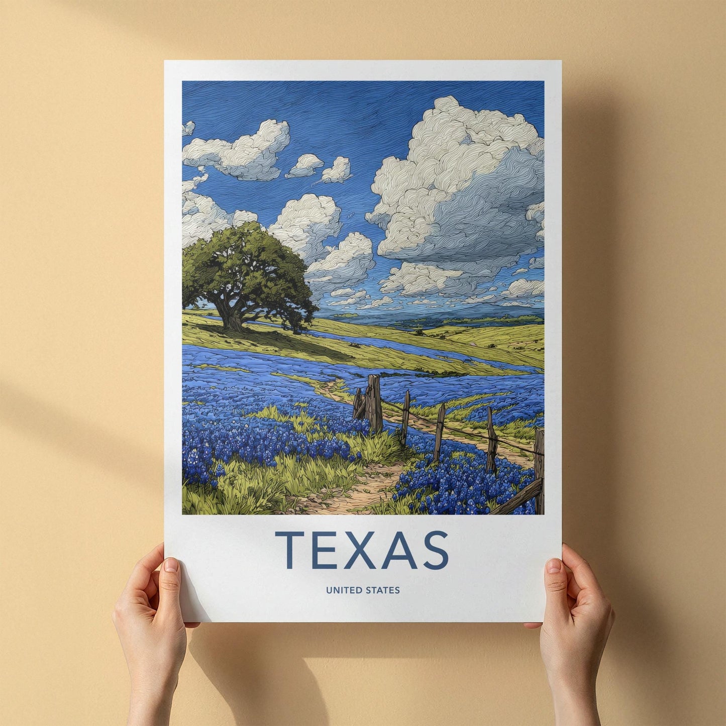 Texas Poster - Texas Wall Art - Bluebonnet Field Path Home Decor