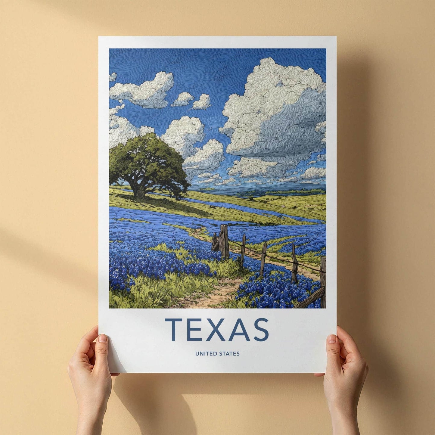 Texas Poster - Texas Wall Art - Bluebonnet Field Path Home Decor
