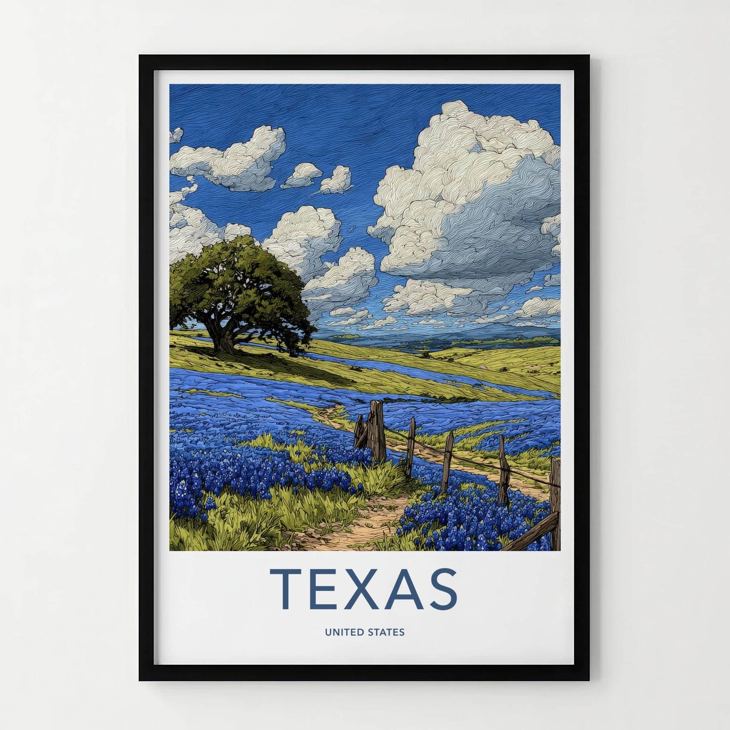 Texas Poster - Texas Wall Art - Bluebonnet Field Path Home Decor