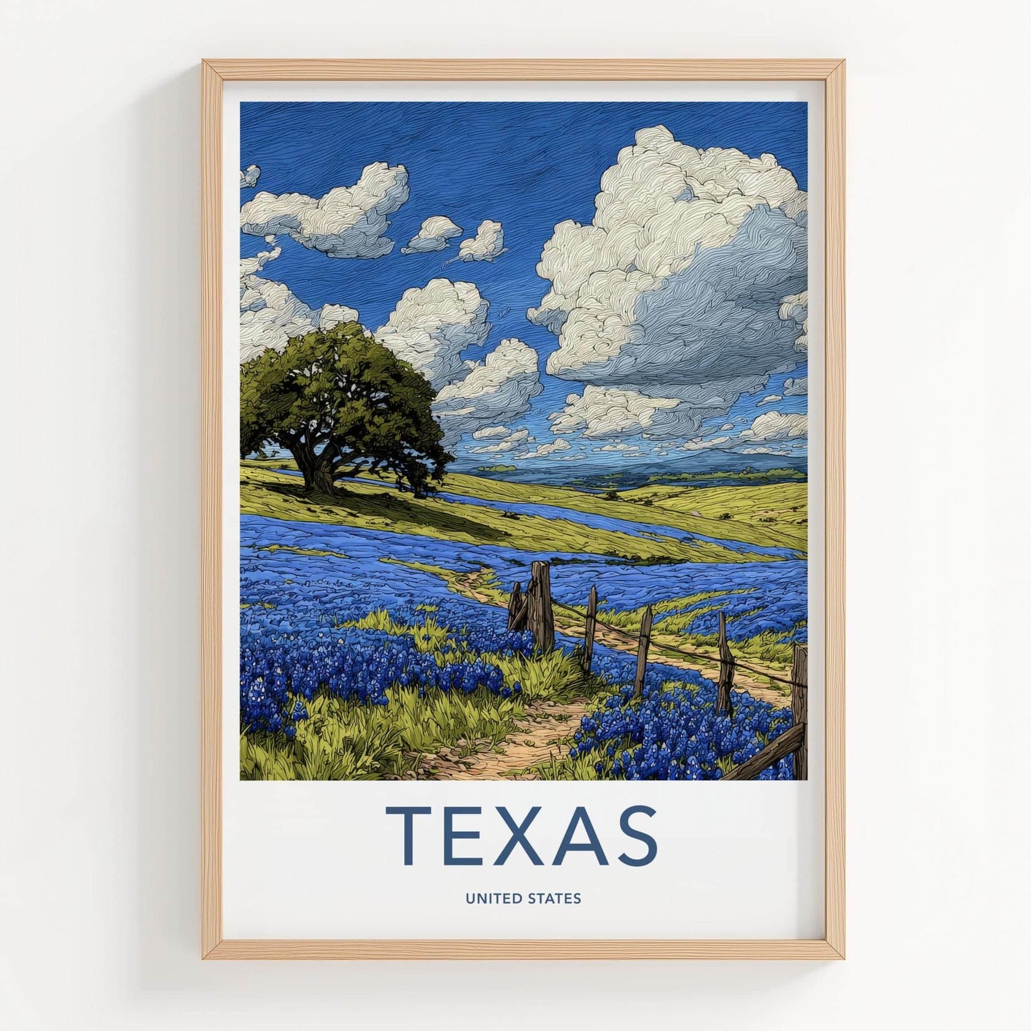 Texas Poster - Texas Wall Art - Bluebonnet Field Path Home Decor