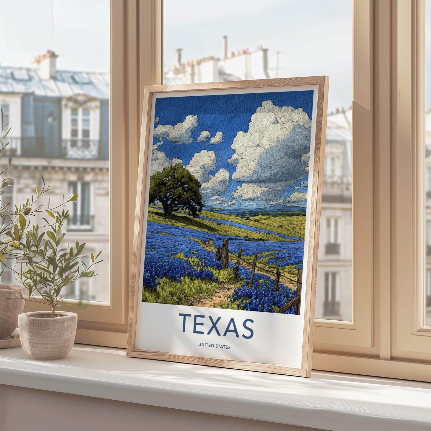 Texas Poster - Texas Wall Art - Bluebonnet Field Path Home Decor
