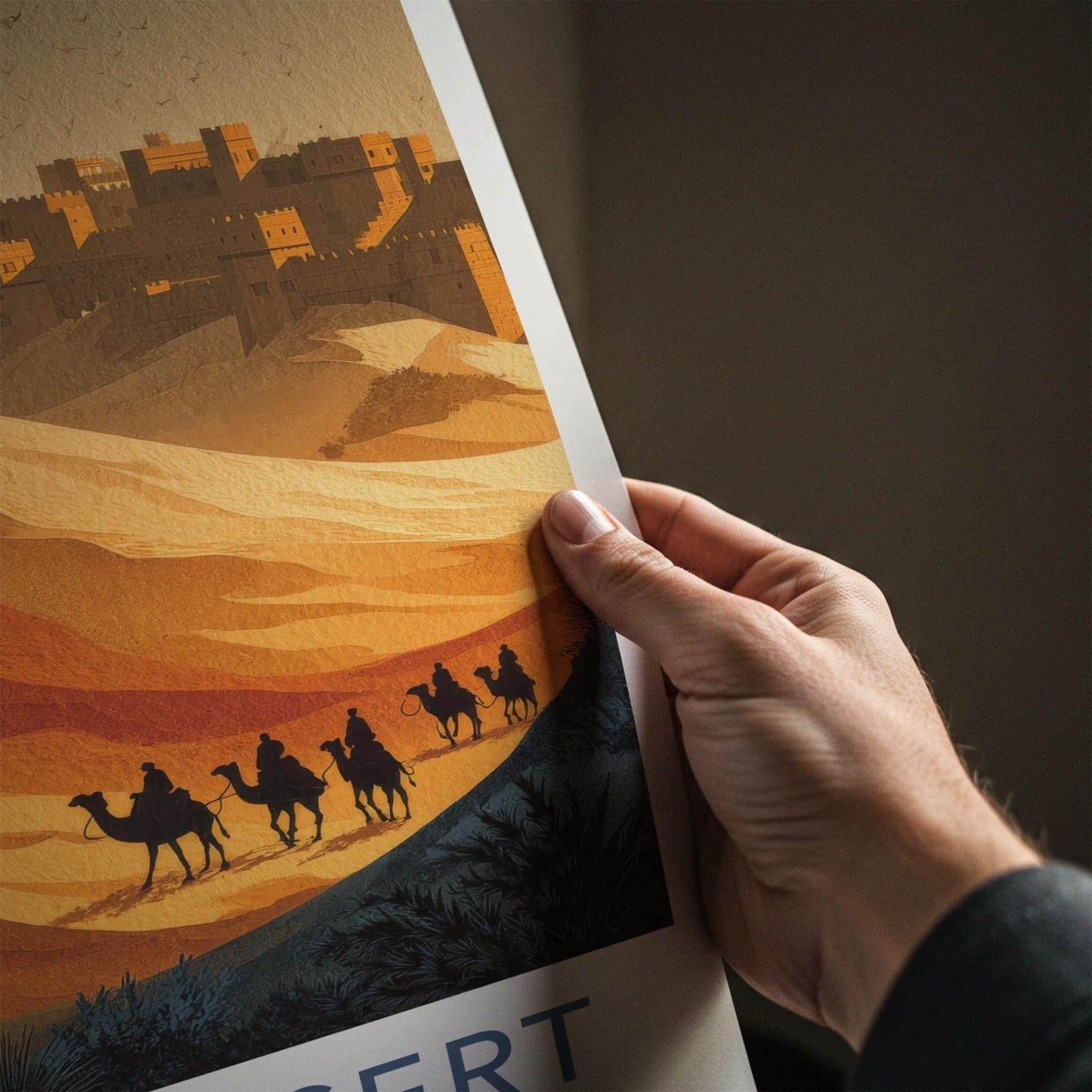 Thar Desert Poster - India Travel Art - Rajasthan Camel Train Fortress Home Decor