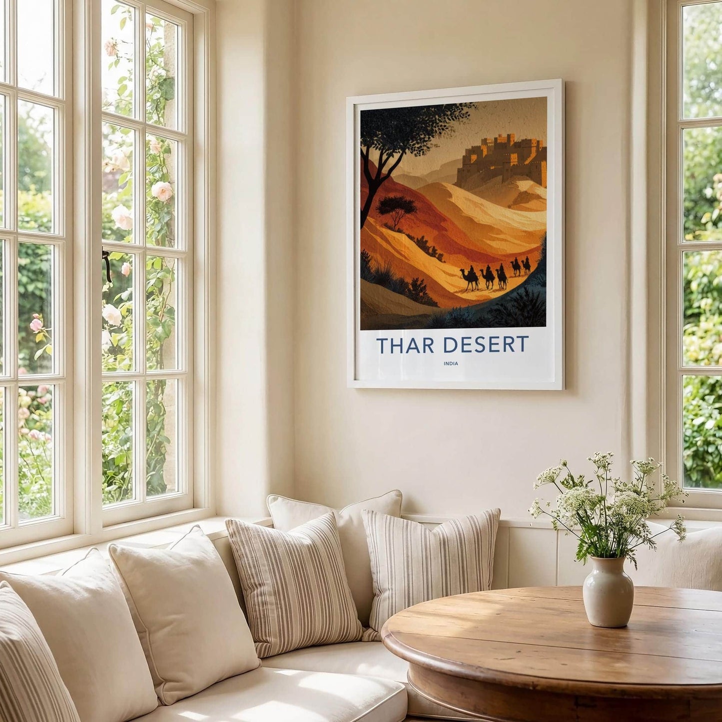 Thar Desert Poster - India Travel Art - Rajasthan Camel Train Fortress Home Decor