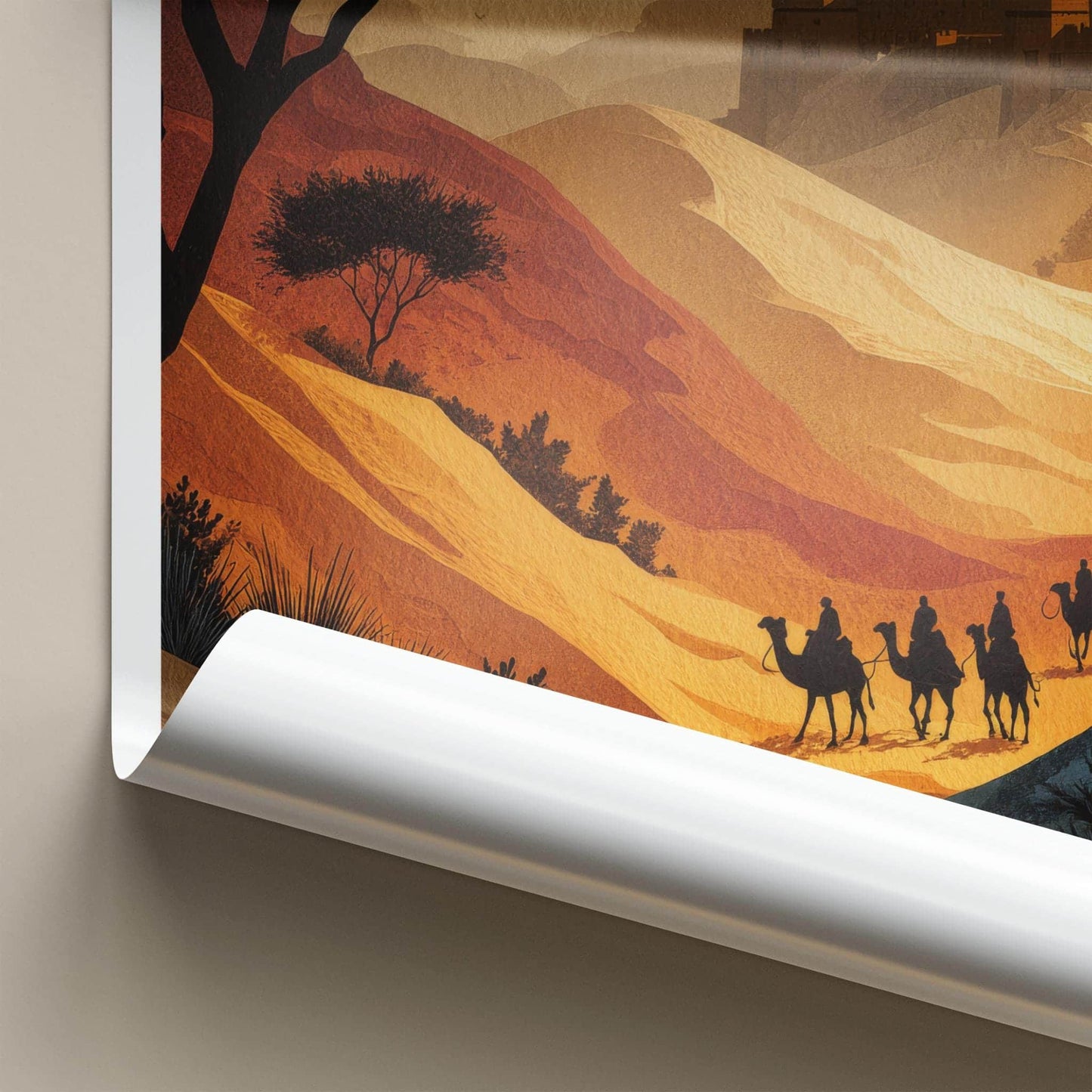 Thar Desert Poster - India Travel Art - Rajasthan Camel Train Fortress Home Decor