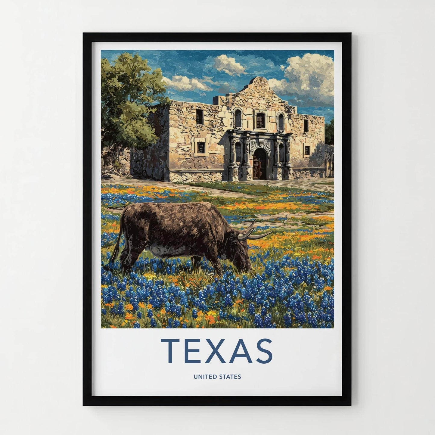 The Alamo Poster - Texas Framed Print - Historic Alamo Longhorn Lounge Decor