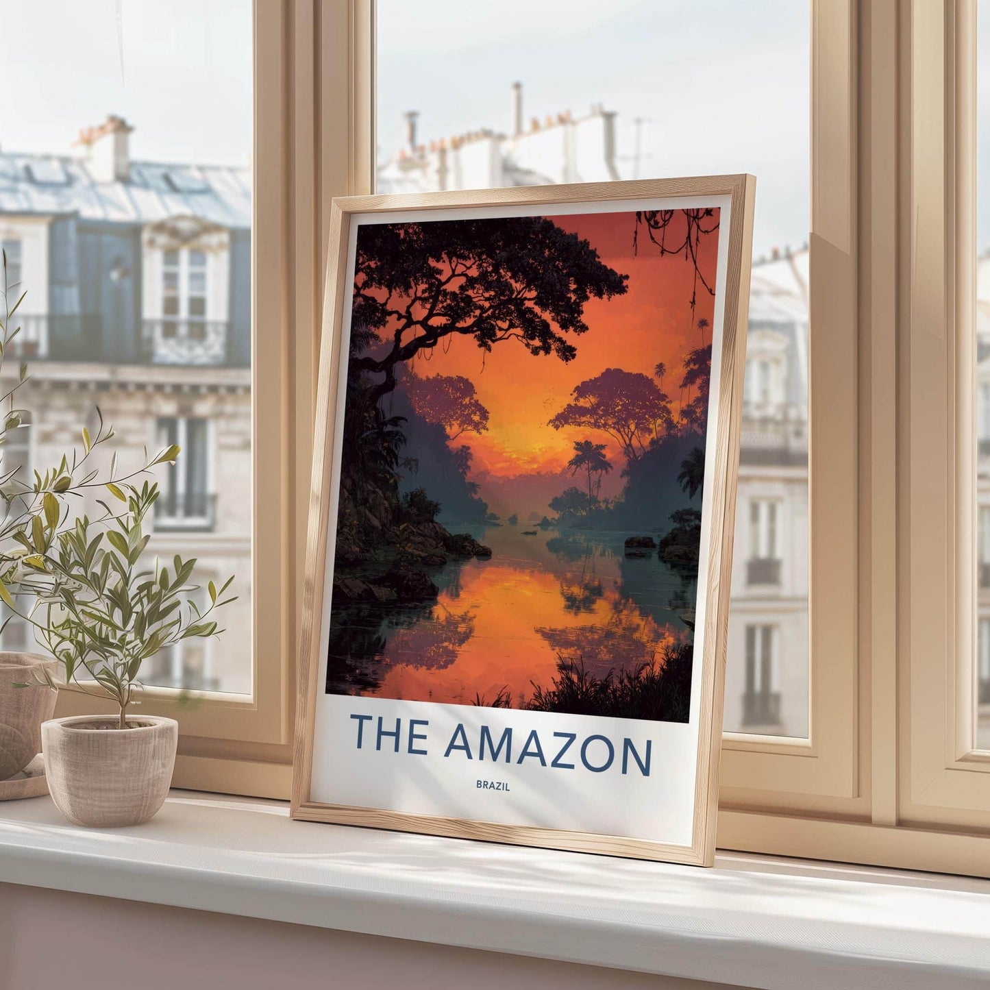 The Amazon Poster - Brazil Wall Art - Orange Jungle River Home Decor