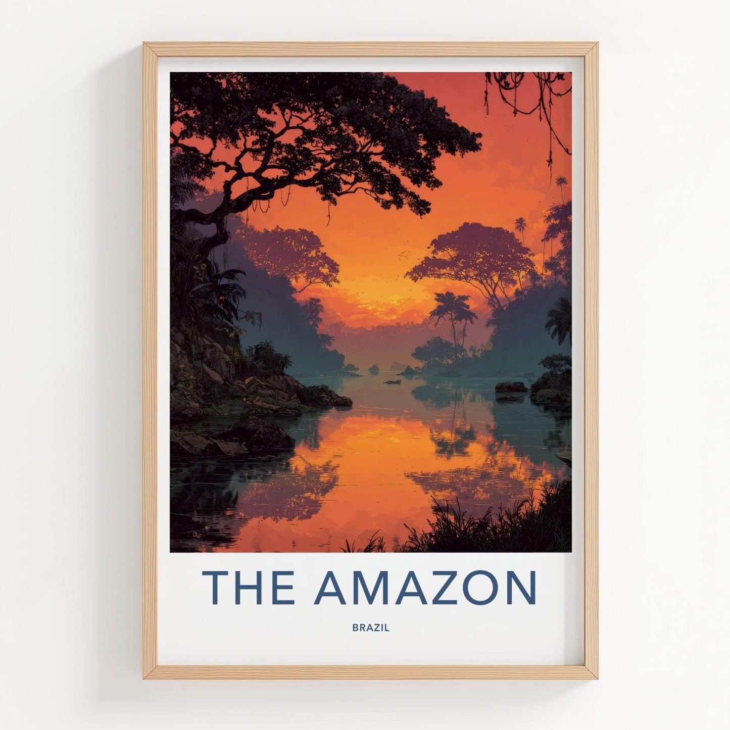 The Amazon Poster - Brazil Wall Art - Orange Jungle River Home Decor
