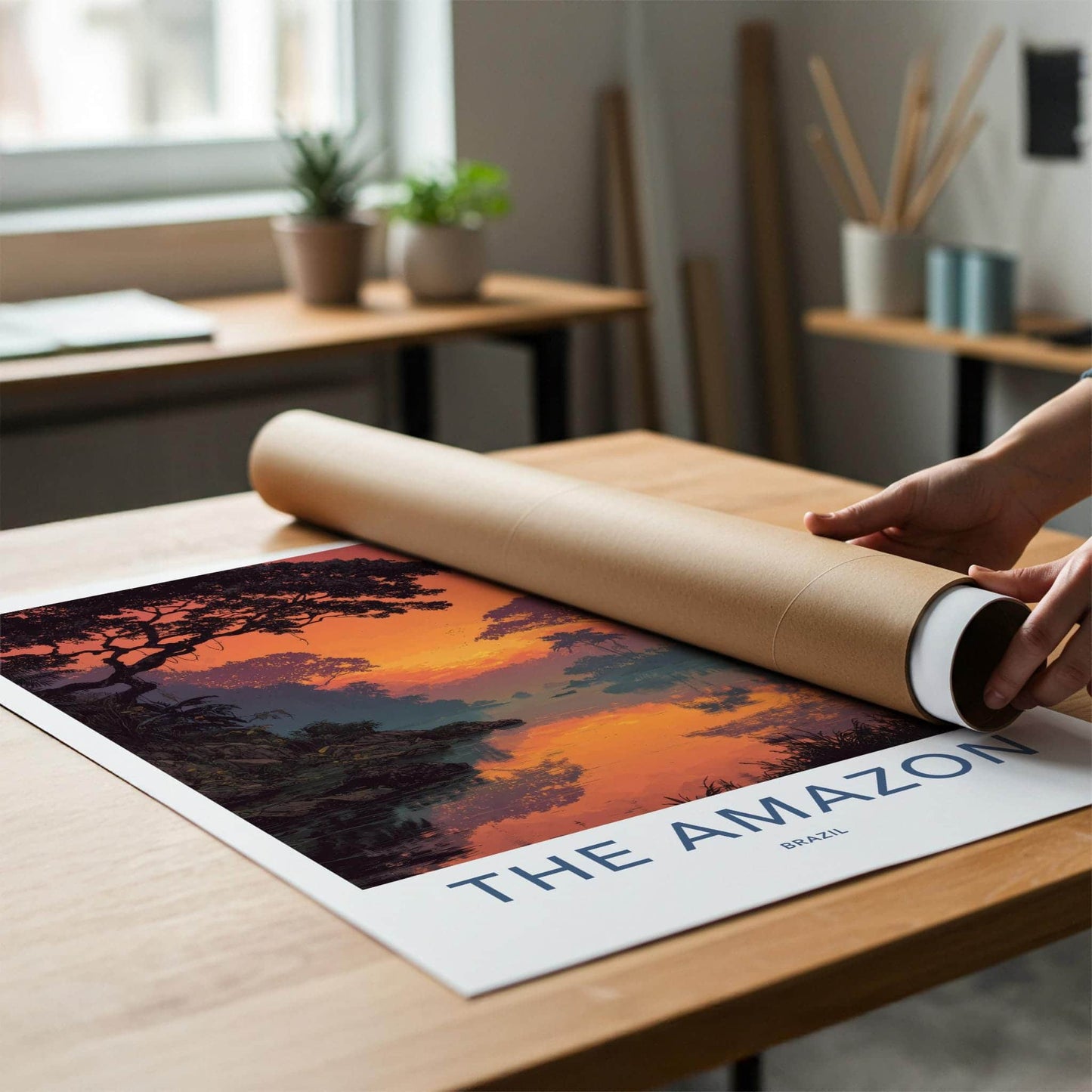 The Amazon Poster - Brazil Wall Art - Orange Jungle River Home Decor