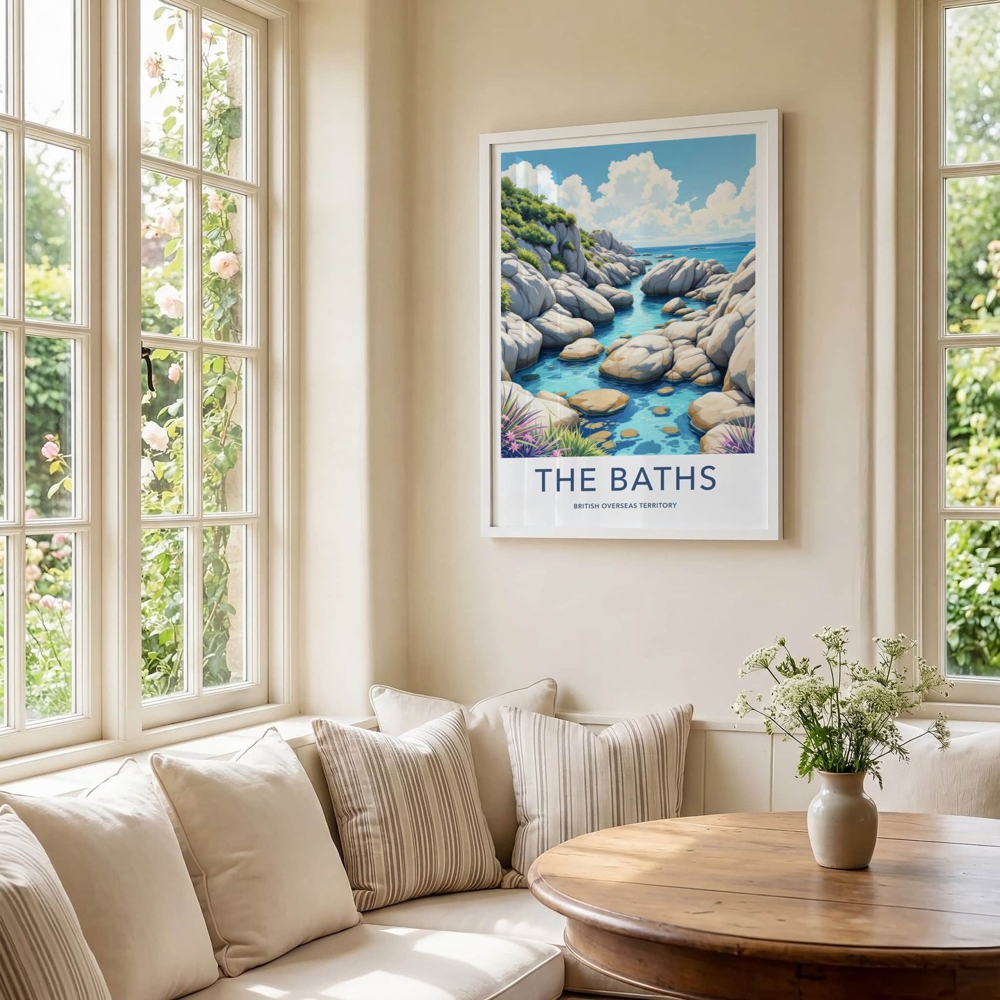 The Baths Poster - British Virgin Islands Travel Art - Clear Water Boulders Home Decor