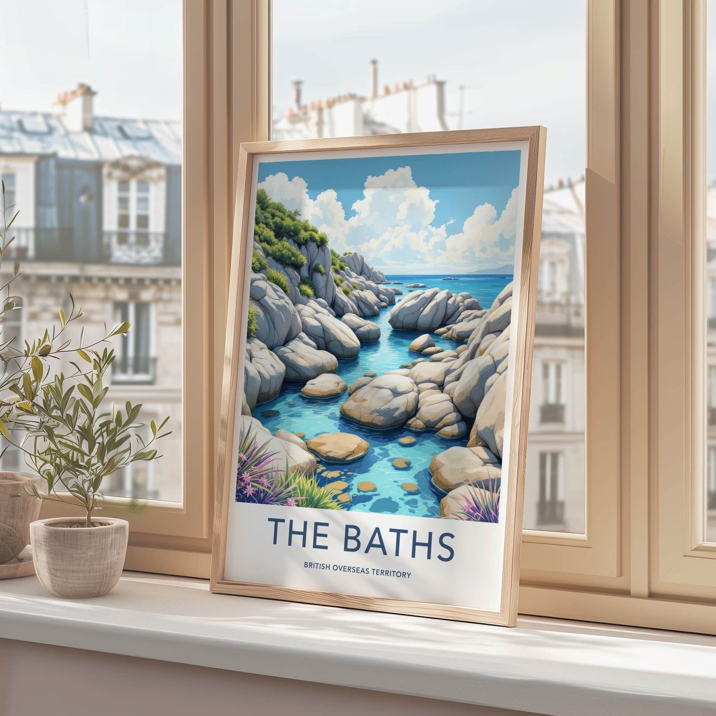 The Baths Poster - British Virgin Islands Travel Art - Clear Water Boulders Home Decor