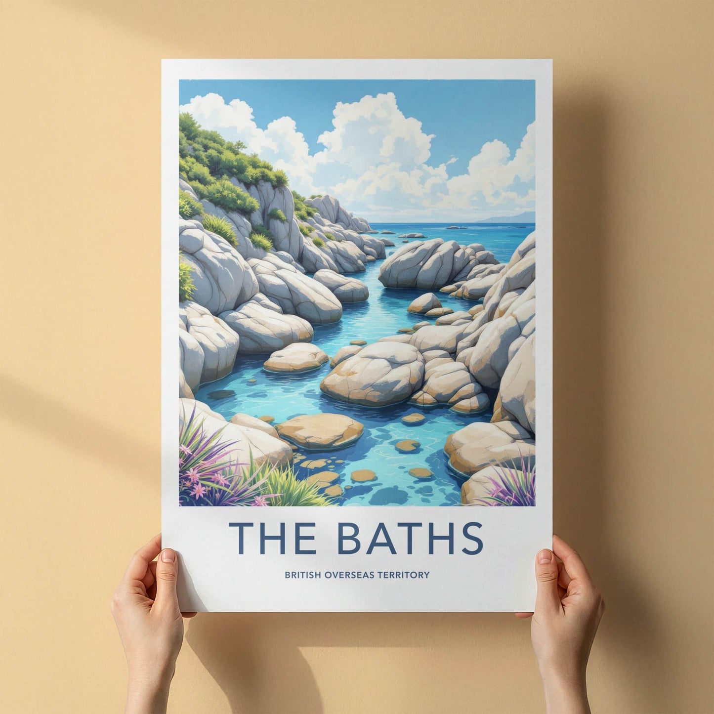 The Baths Poster - British Virgin Islands Travel Art - Clear Water Boulders Home Decor