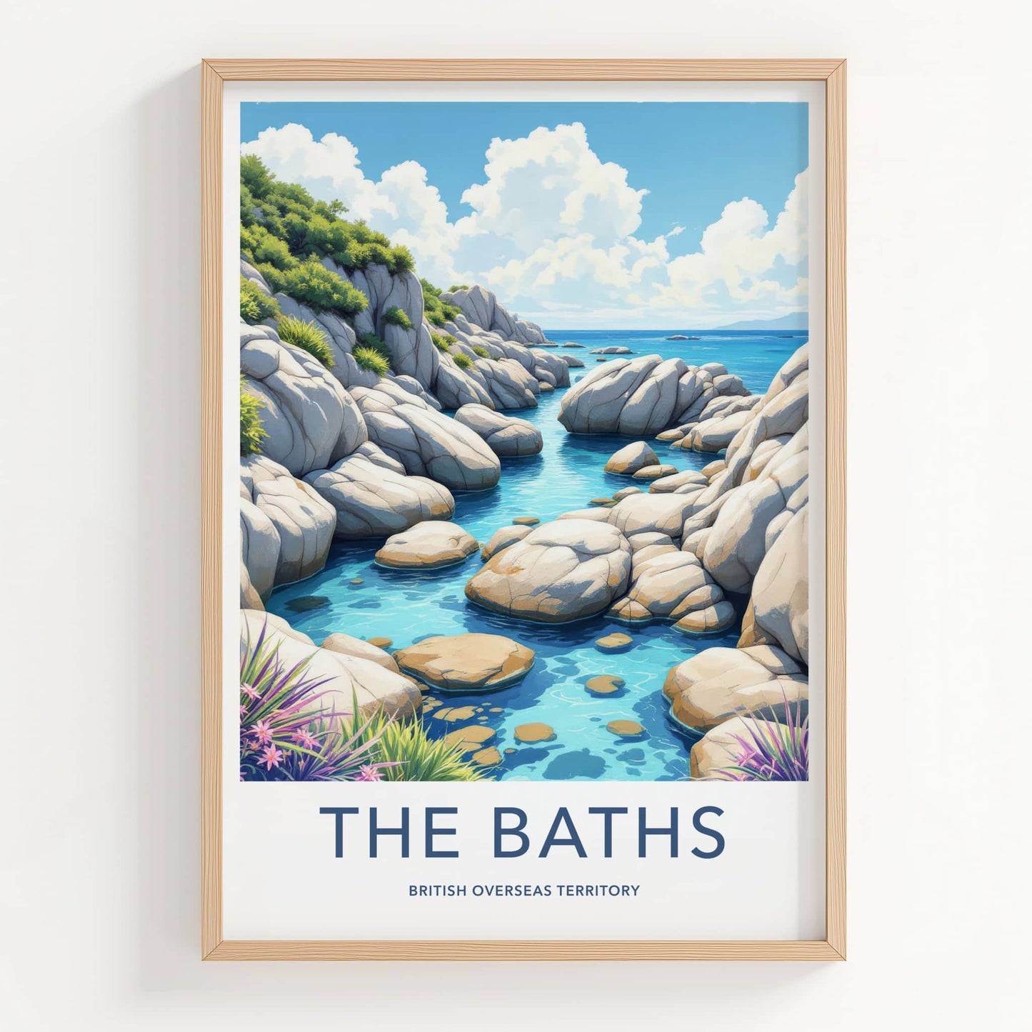 The Baths Poster - British Virgin Islands Travel Art - Clear Water Boulders Home Decor